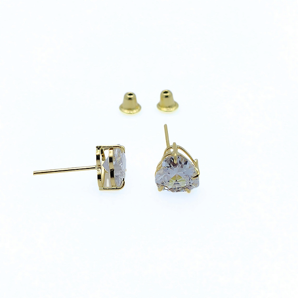 Brinco Ouro 18k Ponto de Luz Coração 6mm Branca