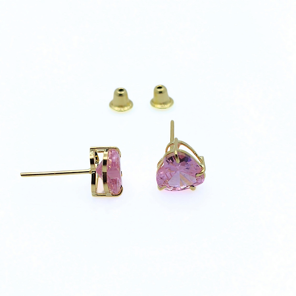 Brinco Ouro 18k Ponto de Luz Coração 6mm Rosa