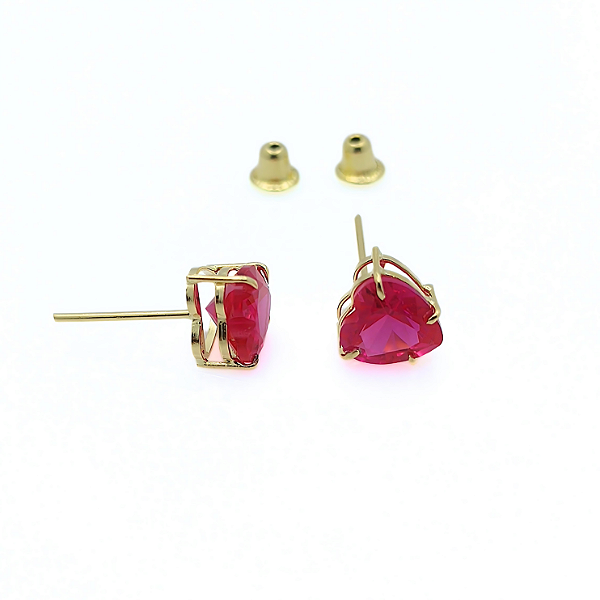 Brinco Ouro 18k Ponto de Luz Coração 6mm Vermelho