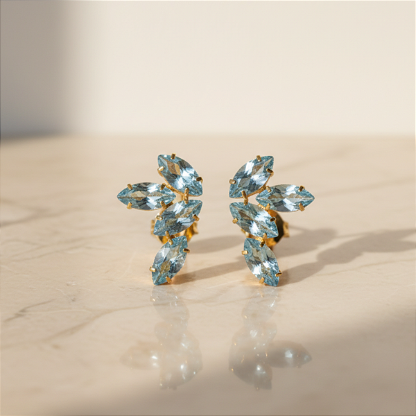 Brinco Ouro 18k Wings com Topázio Sky