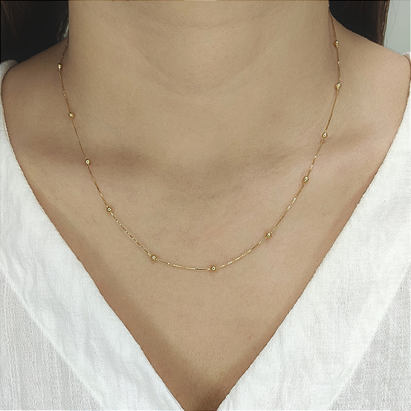 Colar Ouro 18k Bolinhas na Veneziana
