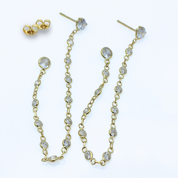 Brinco Ouro 18k Correntinha de Pedras