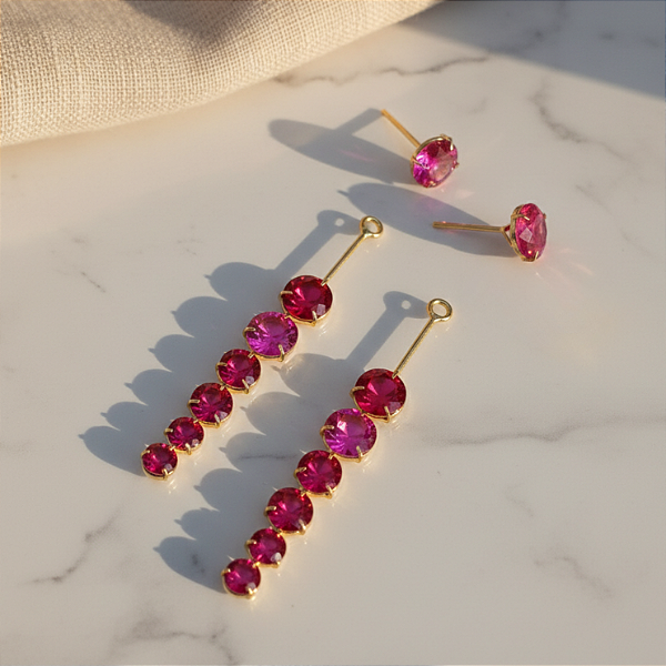 Brinco Ouro 18k Degradê Removível Magenta