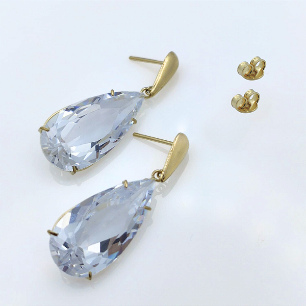 Brinco Ouro 18k Gota Alongada Branca