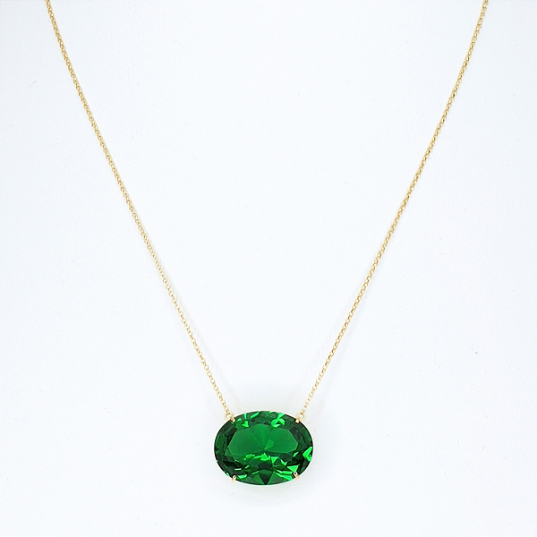 Colar Ouro 18k Oval Verde Esmeralda