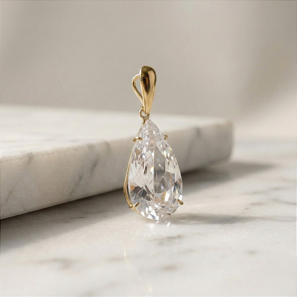 Pingente Ouro 18k Gota Alongada Branca