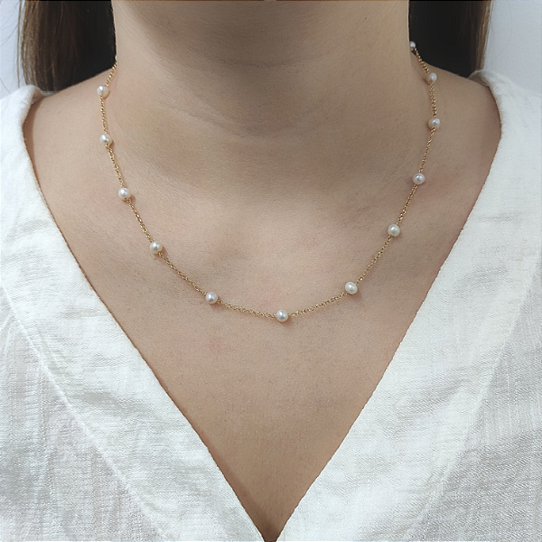 Colar Ouro 18k Pérolas na Portuguesa