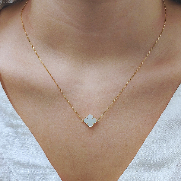 Colar Ouro 18k Trevo Madrepérola