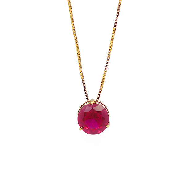 Pingente Ouro 18k Ponto de Luz Redonda 6mm Vermelho