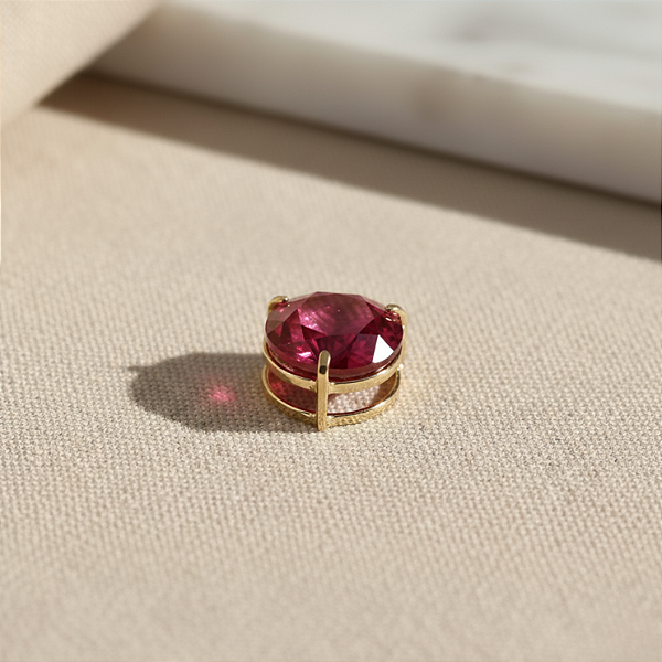 Pingente Ouro 18k Ponto de Luz Redonda 6mm Vermelho