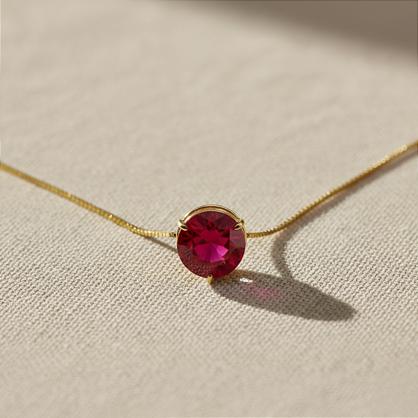 Pingente Ouro 18k Ponto de Luz Redonda 6mm Vermelho