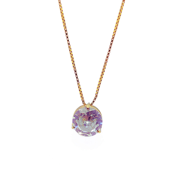 Pingente Ouro 18k Ponto de Luz Redonda 6mm Zircônia Branca
