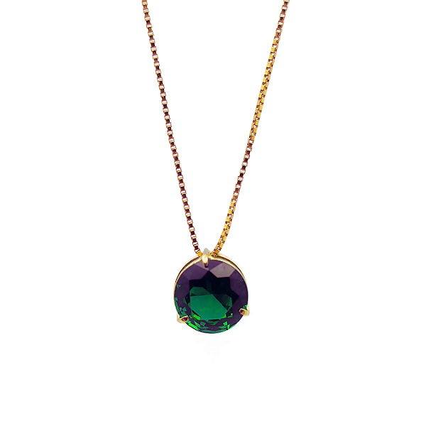 Pingente Ouro 18k Ponto de Luz Redonda 6mm Verde Esmeralda