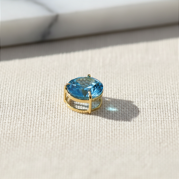 Pingente Ouro 18k Ponto de Luz Redonda 6mm Zircônia Azul