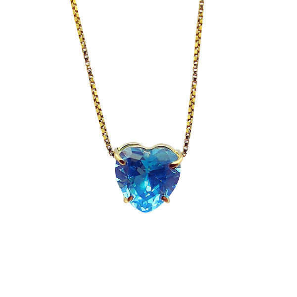 Pingente Ouro 18k Ponto de Luz Coração 6mm Zircônia Azul