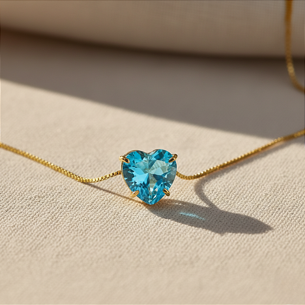 Pingente Ouro 18k Ponto de Luz Coração 6mm Zircônia Azul