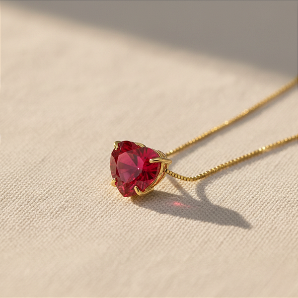 Pingente Ouro 18k Ponto de Luz Coração 6mm Zircônia Vermelho