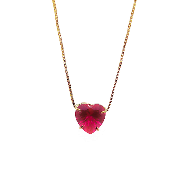 Pingente Ouro 18k Ponto de Luz Coração 6mm Zircônia Vermelho