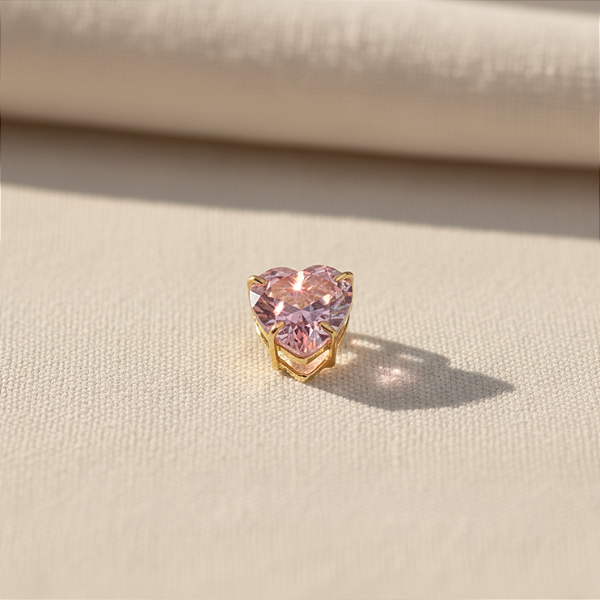 Pingente Ouro 18k Ponto de Luz Coração 6mm Zircônia Rosa