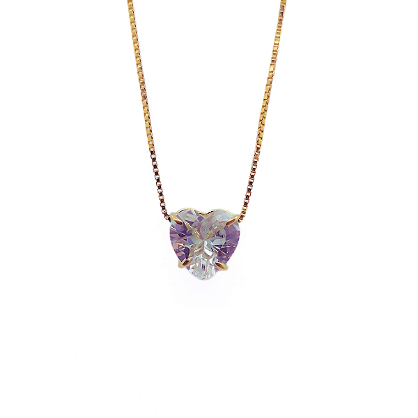 Pingente Ouro 18k Ponto de Luz Coração 6mm Zircônia Branco