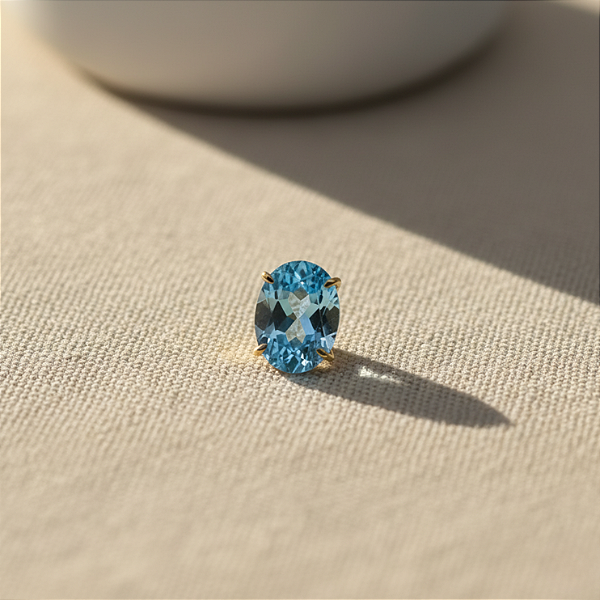 Pingente Ouro 18k Ponto de Luz Oval 6x8mm Zircônia Azul