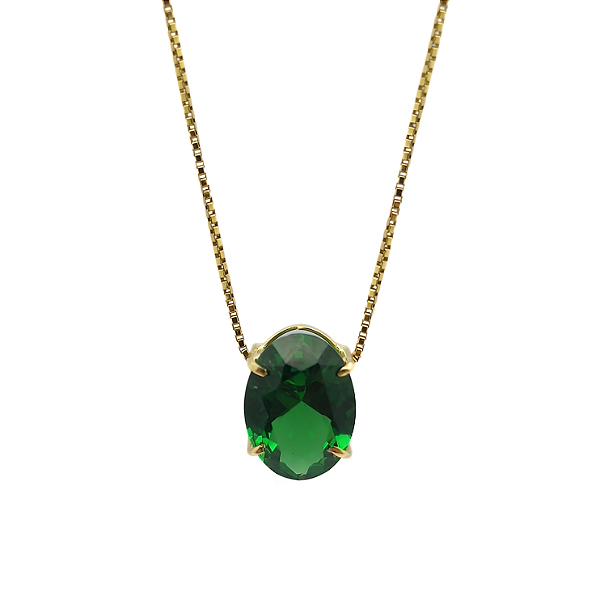 Pingente Ouro 18k Ponto de Luz Oval 6x8mm Verde Esmeralda
