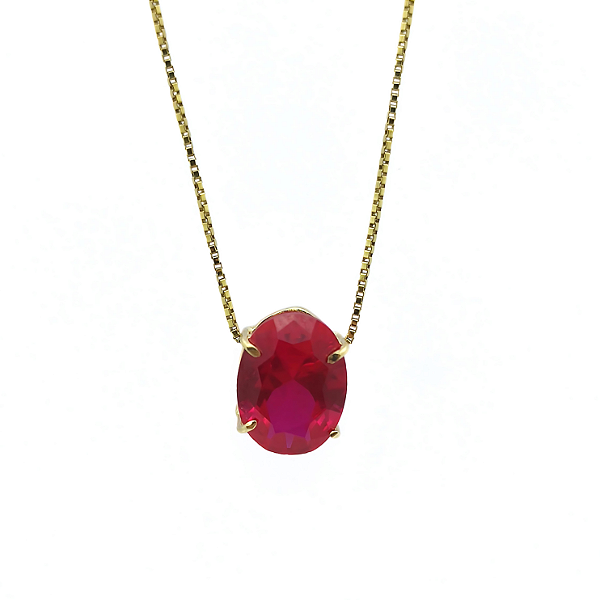 Pingente Ouro 18k Ponto de Luz Oval 6x8mm Vermelho
