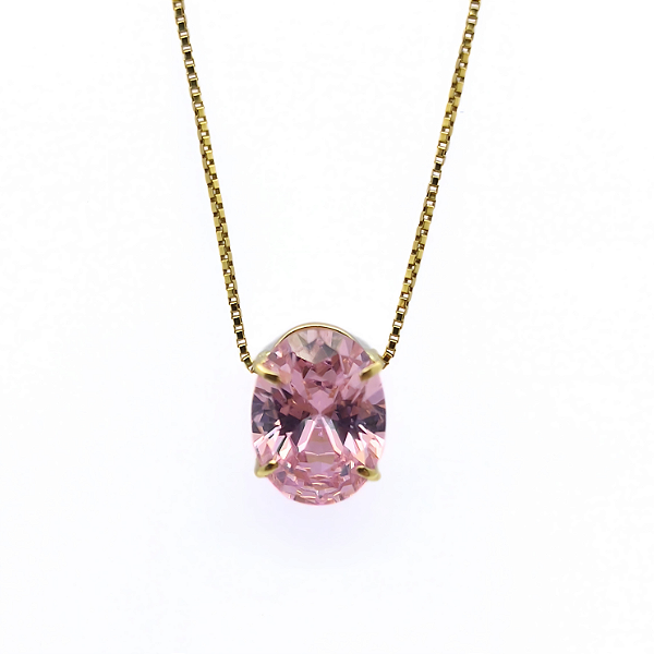 Pingente Ouro 18k Ponto de Luz Oval 6x8mm Rosa
