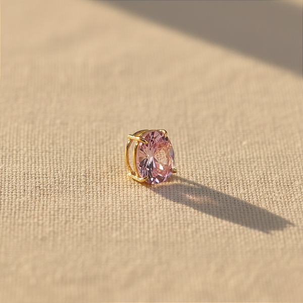 Pingente Ouro 18k Ponto de Luz Oval 6x8mm Rosa