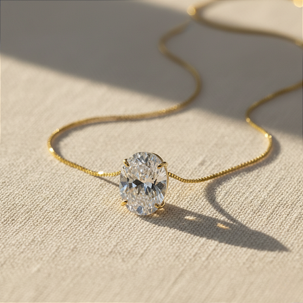 Pingente Ouro 18k Ponto de Luz Oval 6x8mm Branco