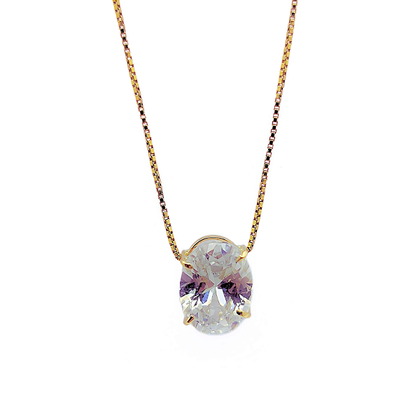 Pingente Ouro 18k Ponto de Luz Oval 6x8mm Branco