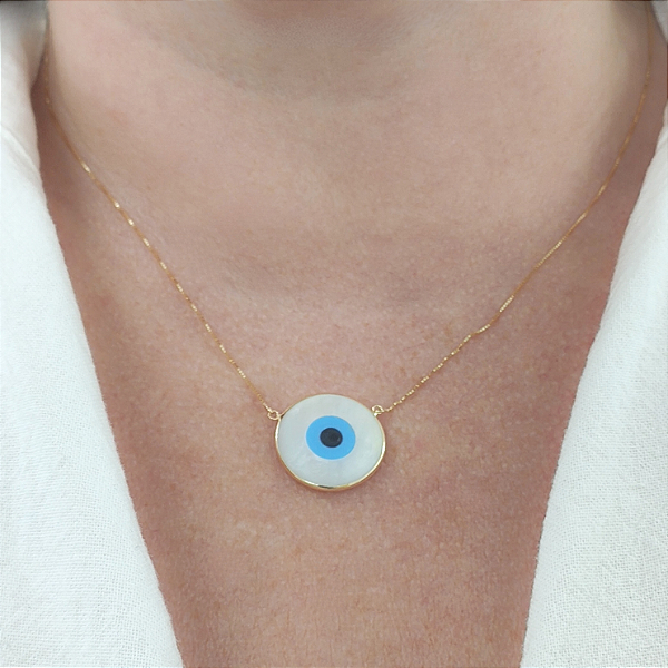 Colar Ouro 18k Olho Grego 18mm