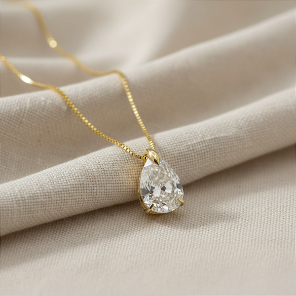 Pingente Ouro 18k Ponto de Luz Gota 6x8mm Branco