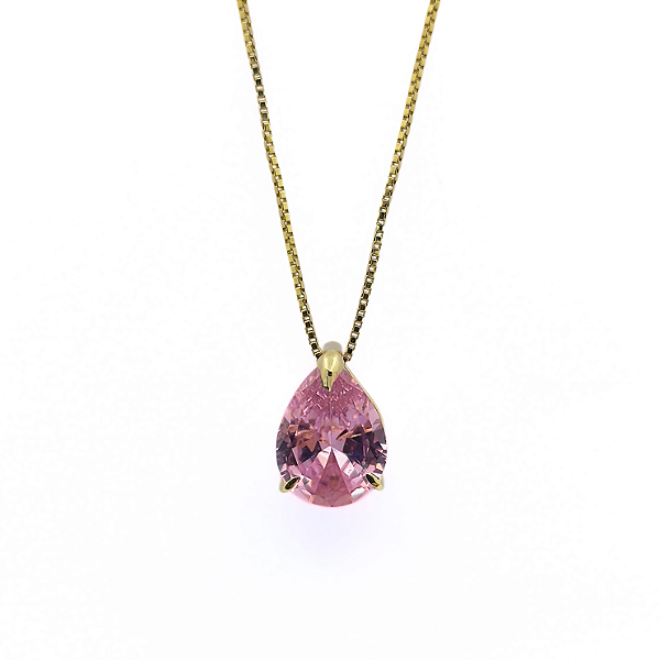 Pingente Ouro 18k Ponto de Luz Gota 6x8mm Rosa