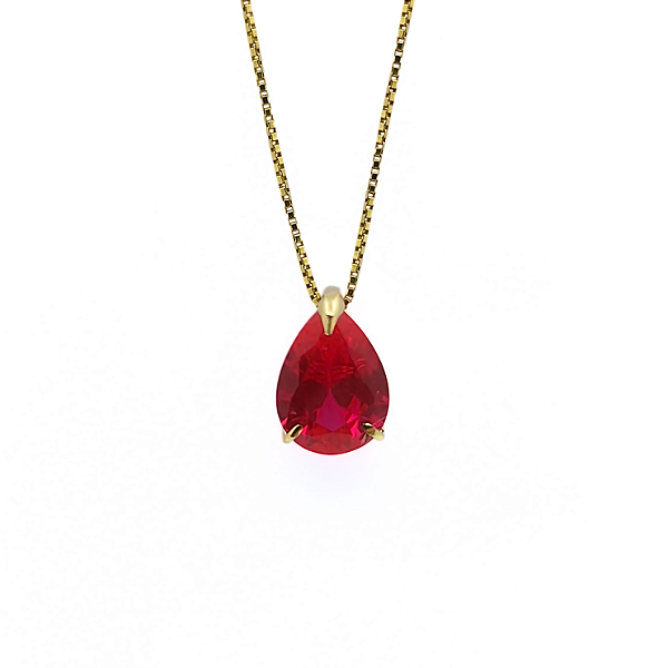 Pingente Ouro 18k Ponto de Luz Gota 6x8mm Vermelho