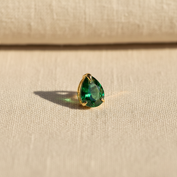 Pingente Ouro 18k Ponto de Luz Gota 6x8mm Verde Esmeralda