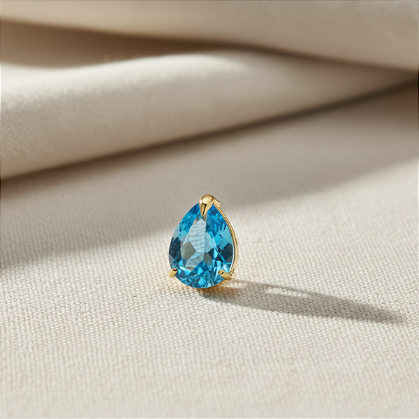 Pingente Ouro 18k Ponto de Luz Gota 6x8mm Zircônia Azul