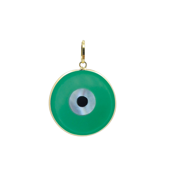 Pingente Olho Grego 15mm Verde Claro Ouro 18k