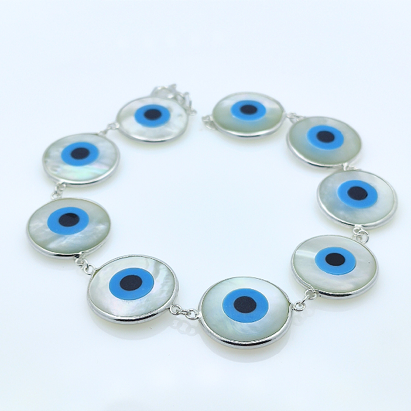 Pulseira Prata Olho Grego Madrepérola 15mm Juntos