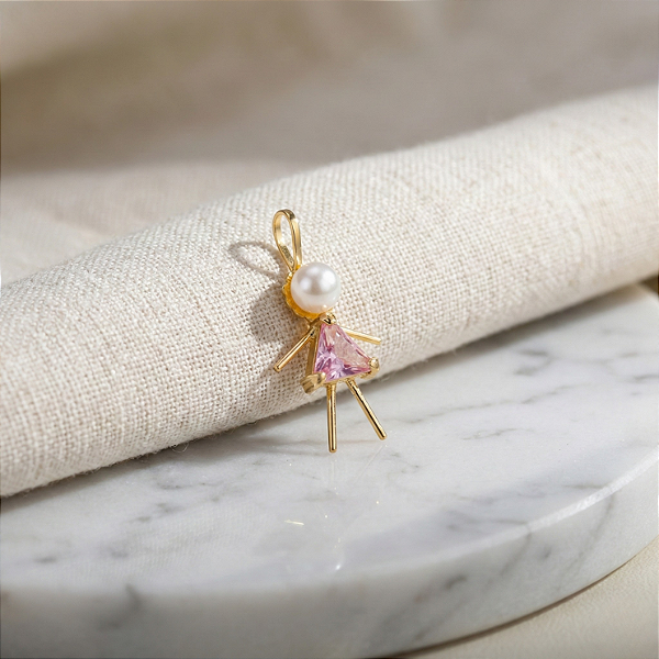 Pingente Filhos Ouro 18k Menina Rosa