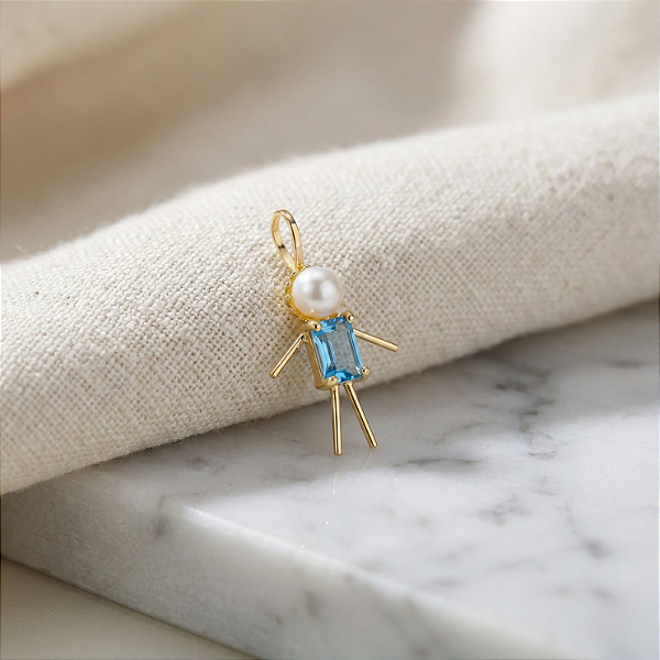 Pingente Filhos Ouro 18k Menino Azul