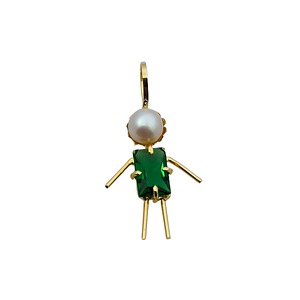Pingente Filhos Ouro 18k Menino Verde Esmeralda