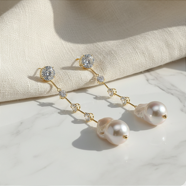 Brinco Ouro 18k com Pérola Natural Barroca