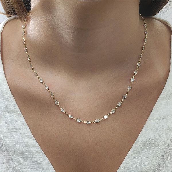Colar Ouro 18k Pedras Zircônias Branca Juntas