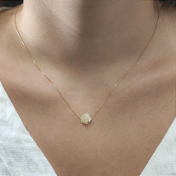 Colar Ouro 18k Rosa Madrepérola na Corrente Veneziana