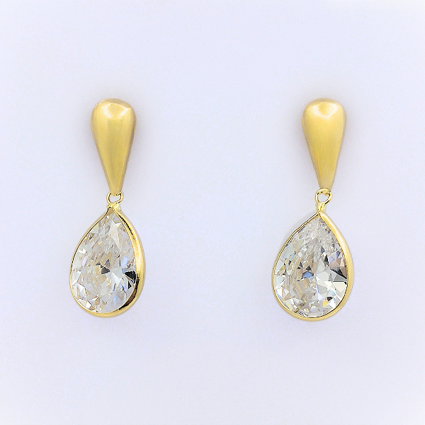 Brinco Ouro 18k Gota Branca
