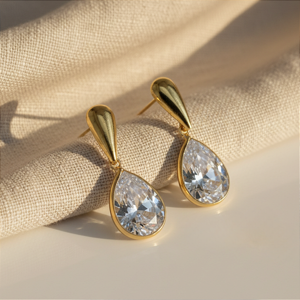 Brinco Ouro 18k Gota Branca