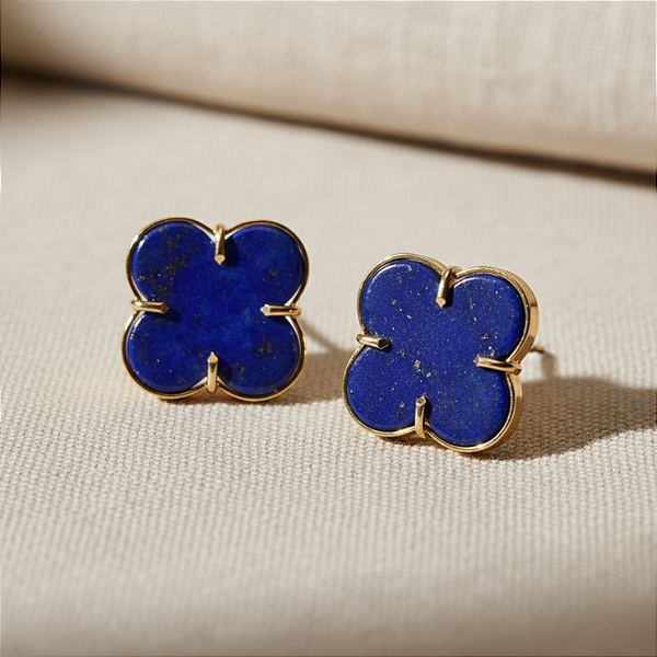 Brinco Ouro 18k Trevo Lápis-lazúli