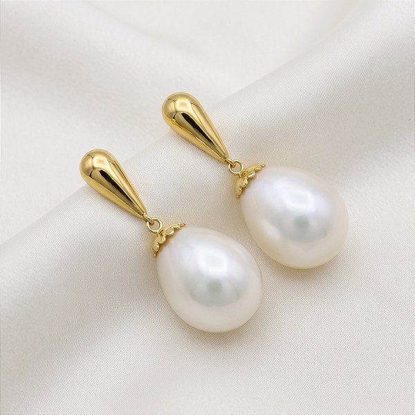 Brinco Ouro 18k Pérola Natural Biwa Gota