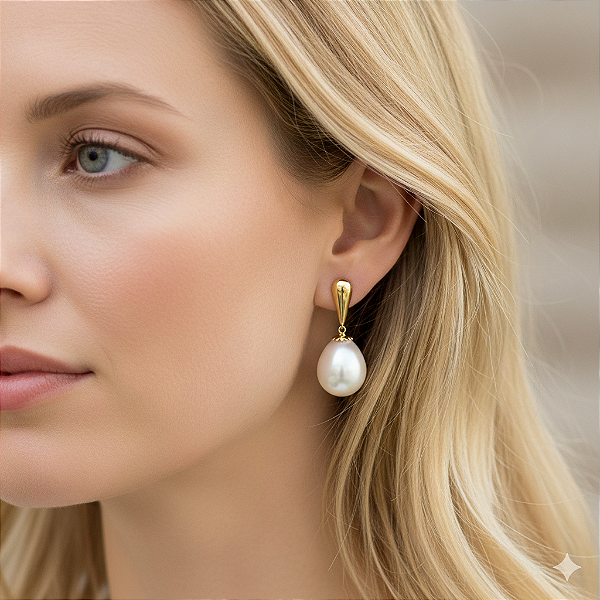 Brinco Ouro 18k Pérola Natural Biwa Gota